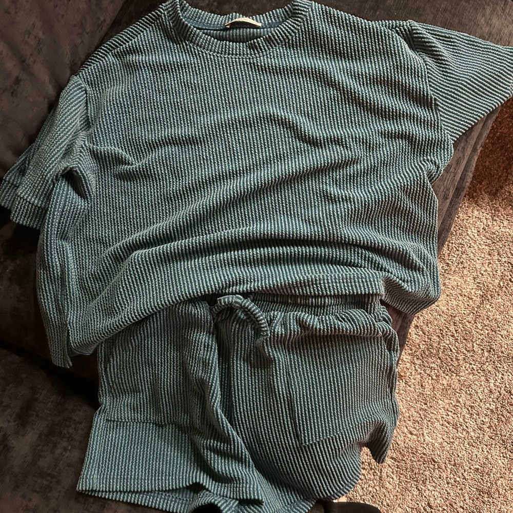 Zenana Outfitters Teal Ribbed Knit Jumpsuit